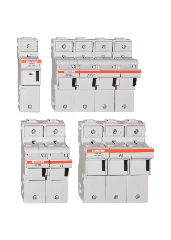 E331112 - CMS22 modular fuse holder,IEC,3P,22x58,DIN rail mounting,IP20,MS,indicator